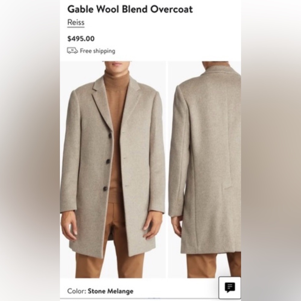 Reiss Gable Wool Blend Overcoat // Stone Melange // Size L - Picture 10 of 10